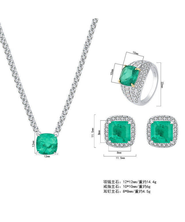 S925 silver simulation green earrings ring set