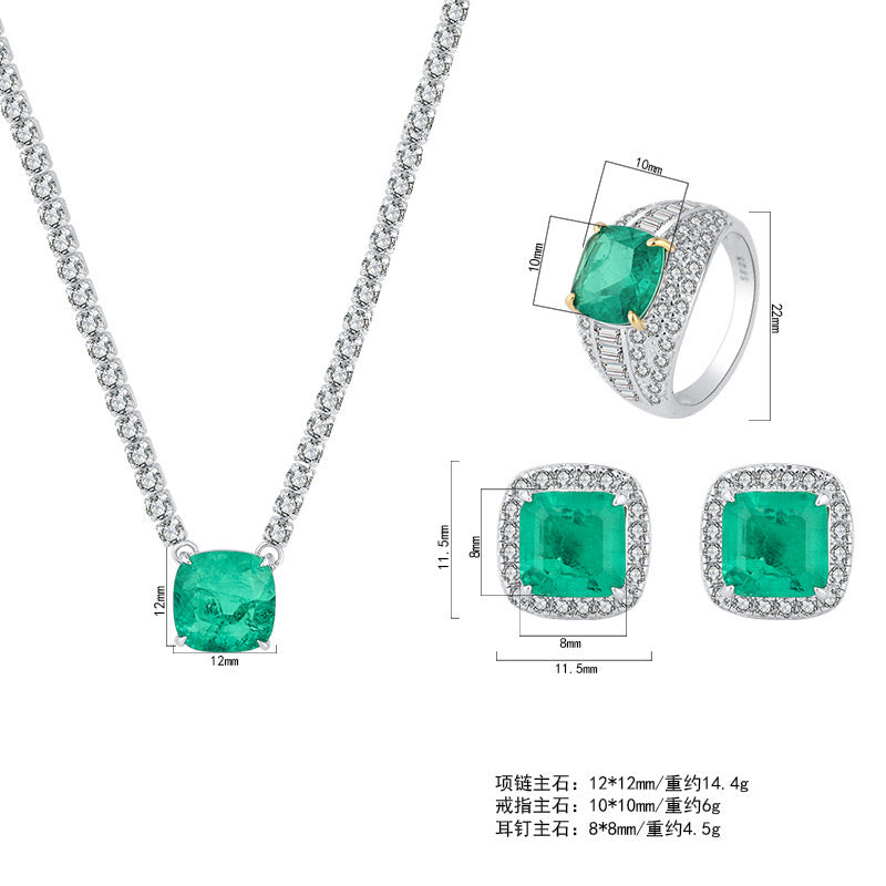 S925 silver simulation green earrings ring set