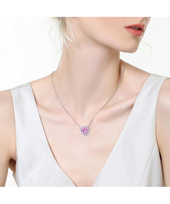 High-end jewelry pink heart-shaped 10*10MM high carbon diamond pendant 925 silver necklace