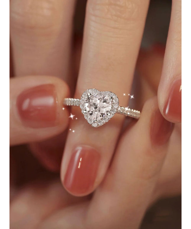Love Heart Shaped Moissanite Diamond Ring Women's Sterling Silver S925 Silver One Carat Moissanite Diamond Ring Wedding Ring