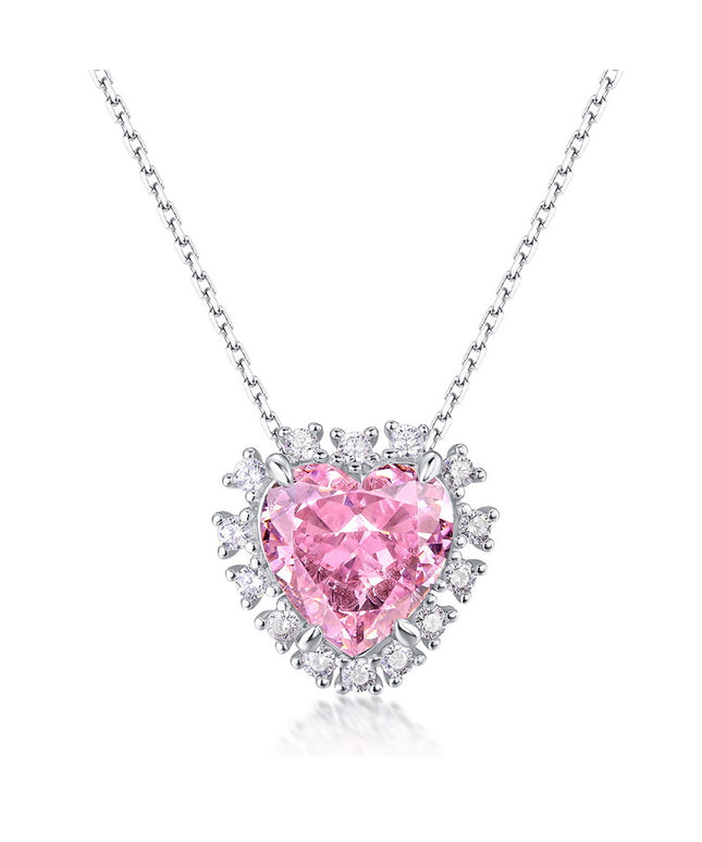 High-end jewelry pink heart-shaped 10*10MM high carbon diamond pendant 925 silver necklace