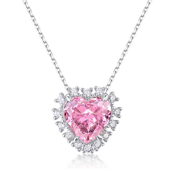 High-end jewelry pink heart-shaped 10*10MM high carbon diamond pendant 925 silver necklace