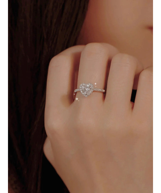 Love Heart Shaped Moissanite Diamond Ring Women's Sterling Silver S925 Silver One Carat Moissanite Diamond Ring Wedding Ring