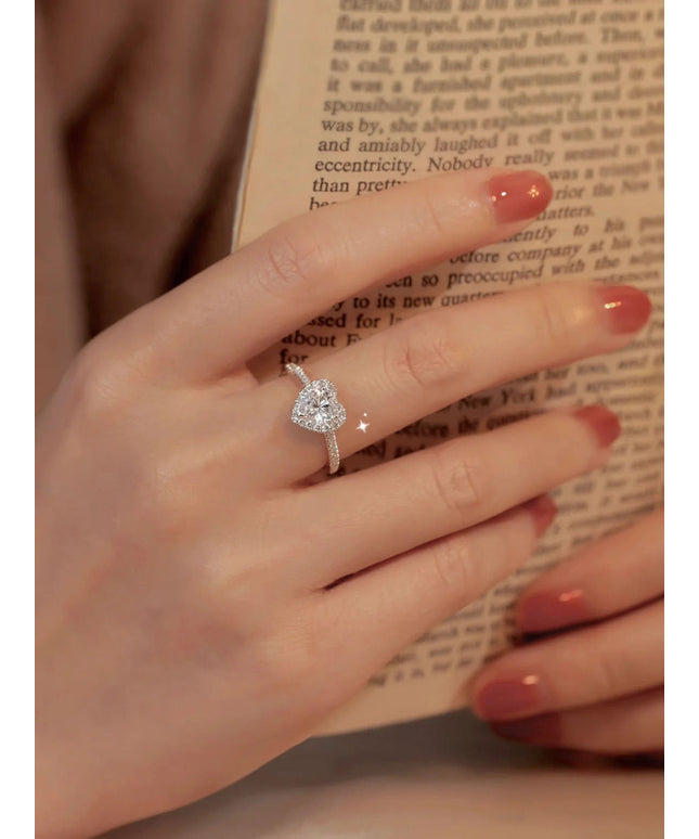 Love Heart Shaped Moissanite Diamond Ring Women's Sterling Silver S925 Silver One Carat Moissanite Diamond Ring Wedding Ring