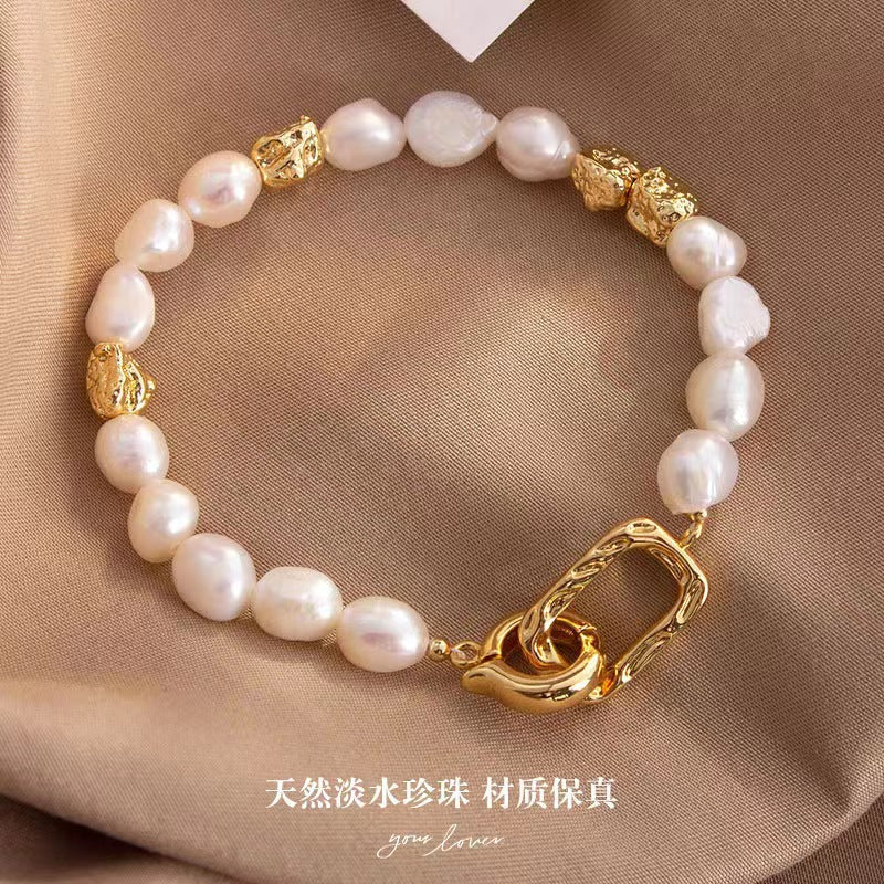 Natural freshwater pearl bracelet Baroque French European and American style ins niche light luxury non-fading