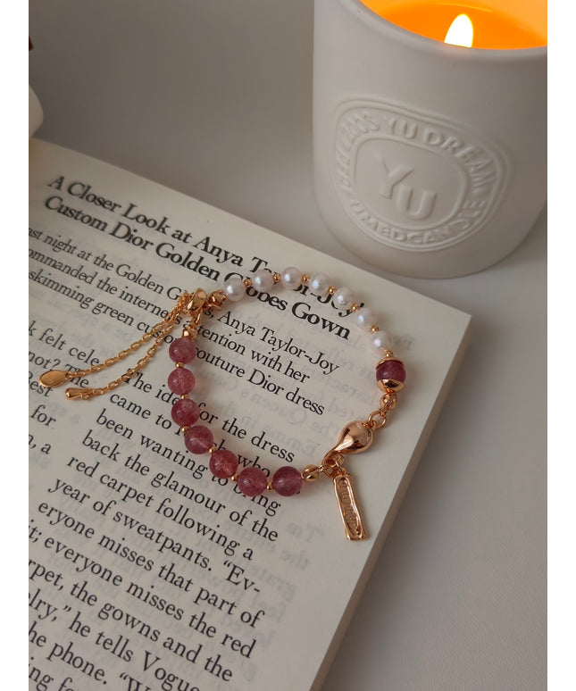 S925 sterling silver plated with 18K real gold｜Strawberry crystal bracelet