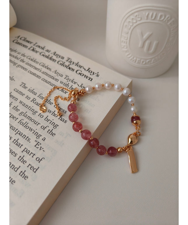 S925 sterling silver plated with 18K real gold｜Strawberry crystal bracelet
