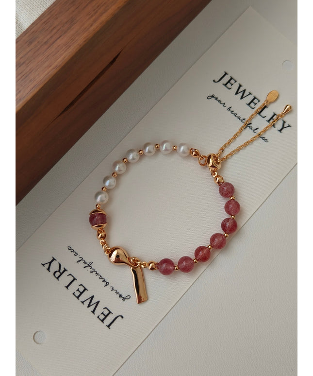 S925 sterling silver plated with 18K real gold｜Strawberry crystal bracelet