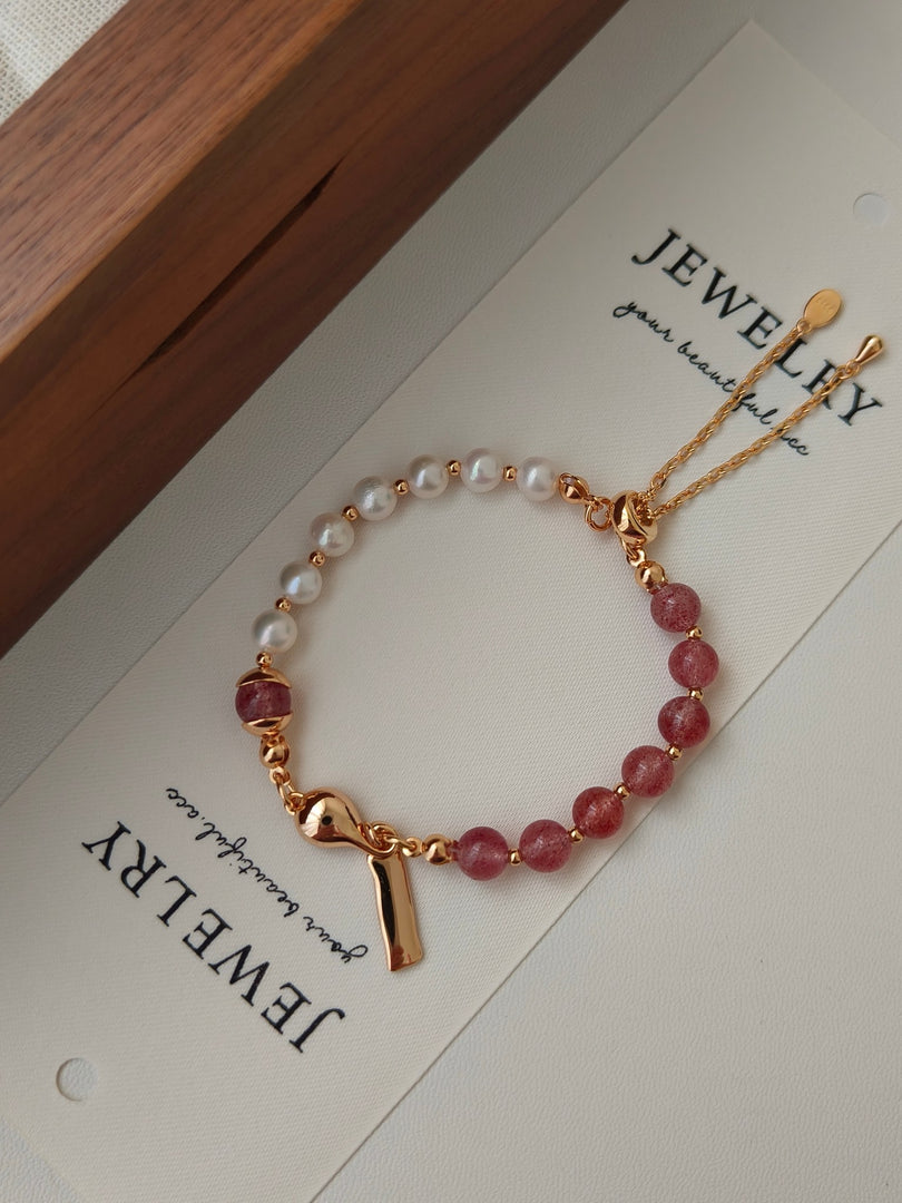 S925 sterling silver plated with 18K real gold｜Strawberry crystal bracelet