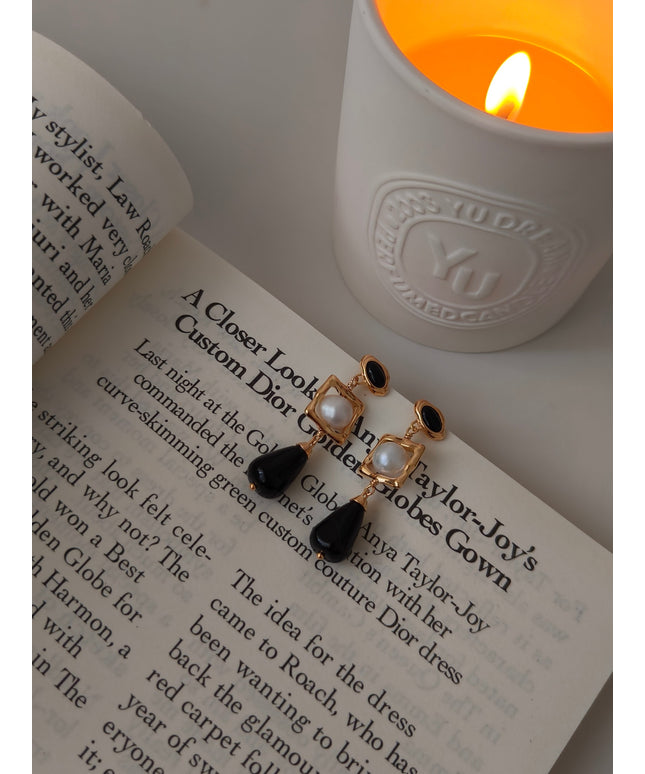 18K Gold-Plated Agate & Pearl Earrings