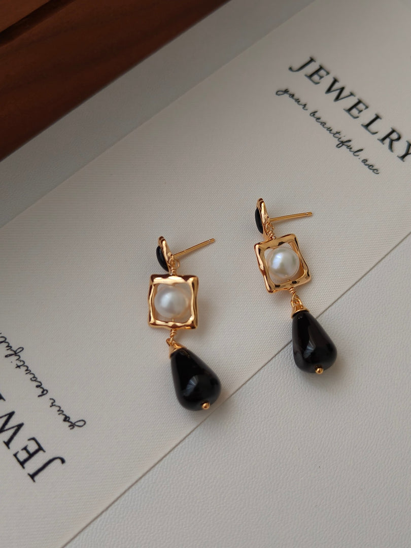 All-over S925 sterling silver plated with 18k real gold｜Agate｜Natural freshwater pearl earrings