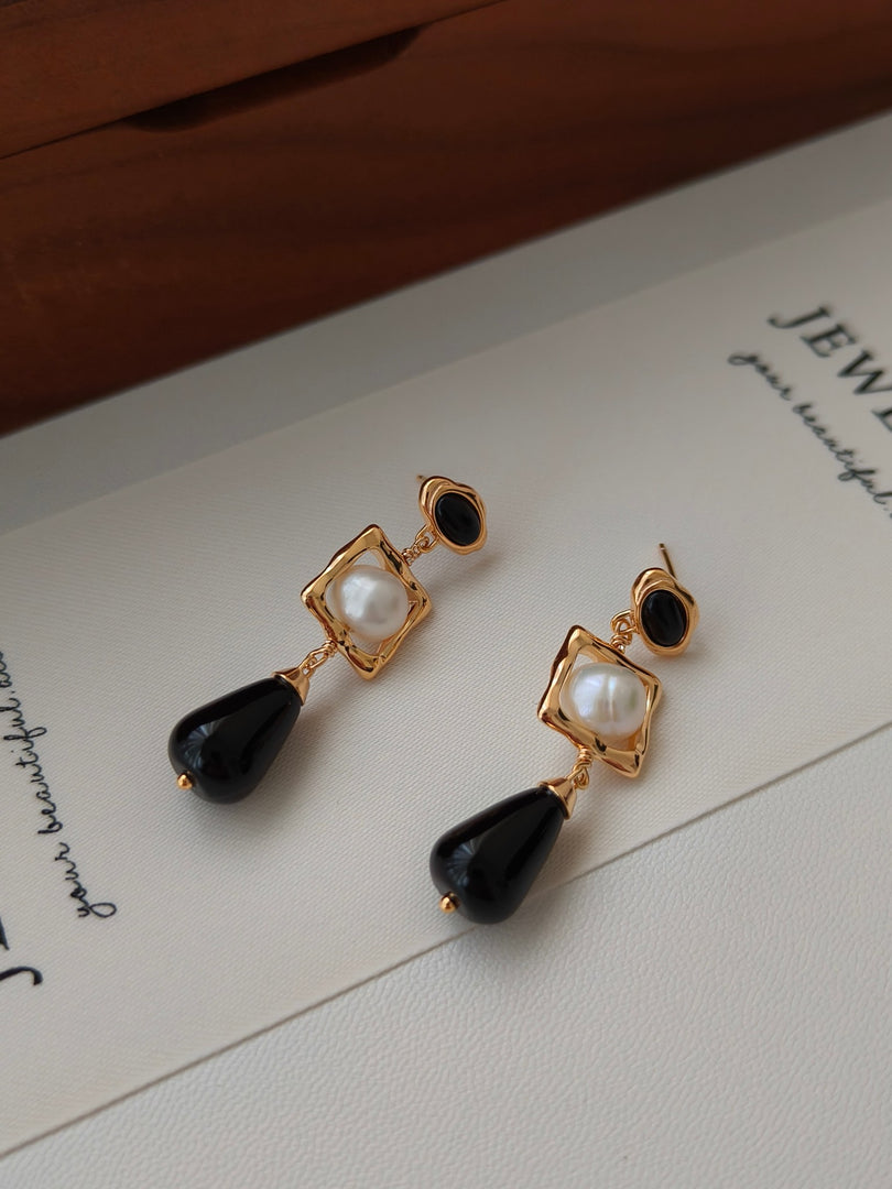 All-over S925 sterling silver plated with 18k real gold｜Agate｜Natural freshwater pearl earrings