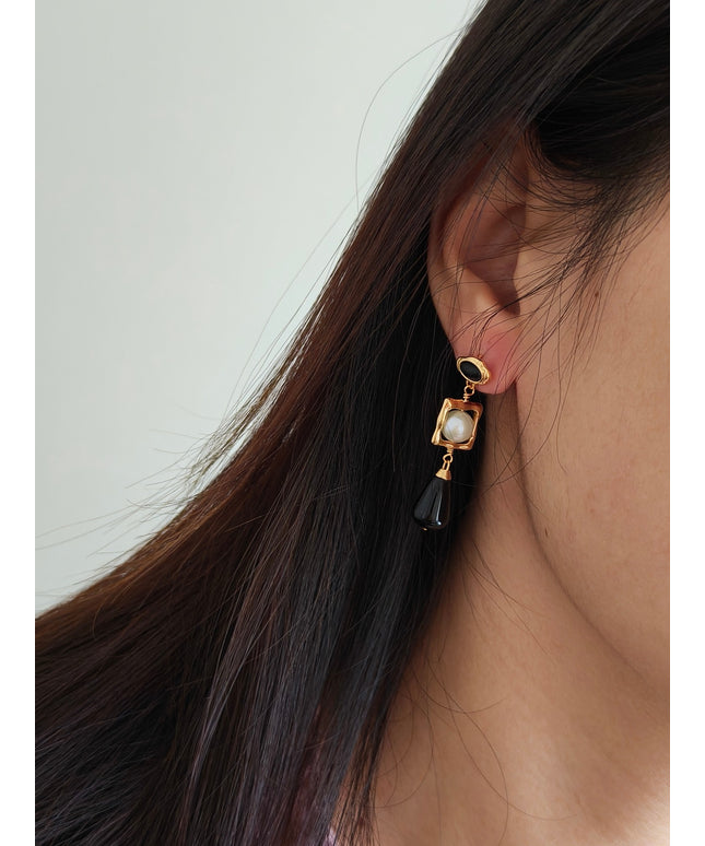 18K Gold-Plated Agate & Pearl Earrings
