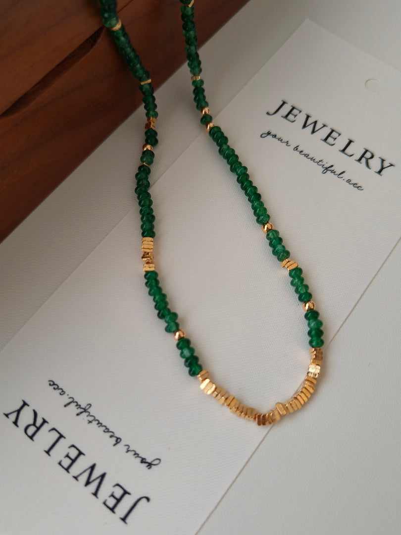 S925 sterling silver plated with 18k real gold｜Synthetic emerald｜Chain length 38+6cm