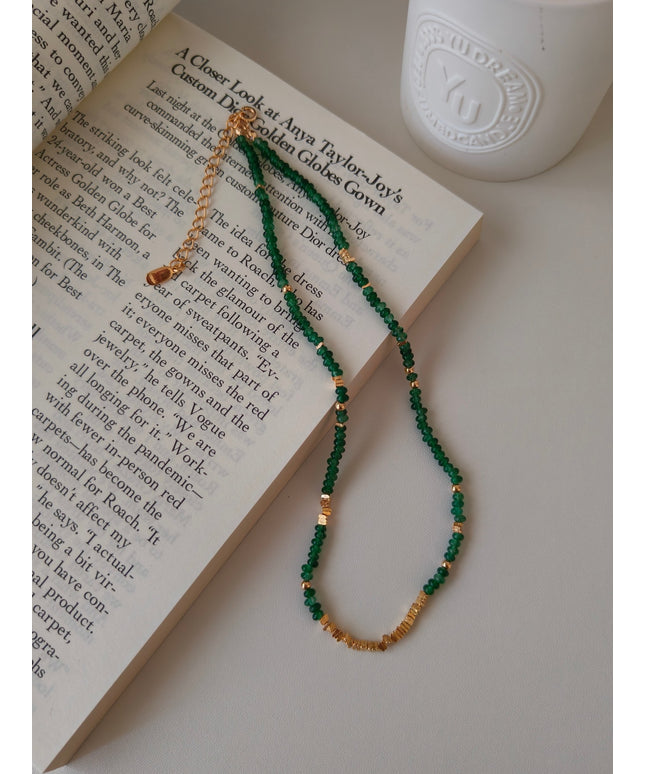 S925 sterling silver plated with 18k real gold｜Synthetic emerald｜Chain length 38+6cm