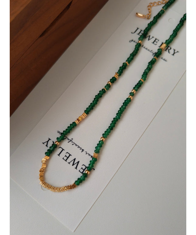 S925 sterling silver plated with 18k real gold｜Synthetic emerald｜Chain length 38+6cm