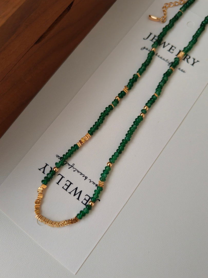 S925 sterling silver plated with 18k real gold｜Synthetic emerald｜Chain length 38+6cm