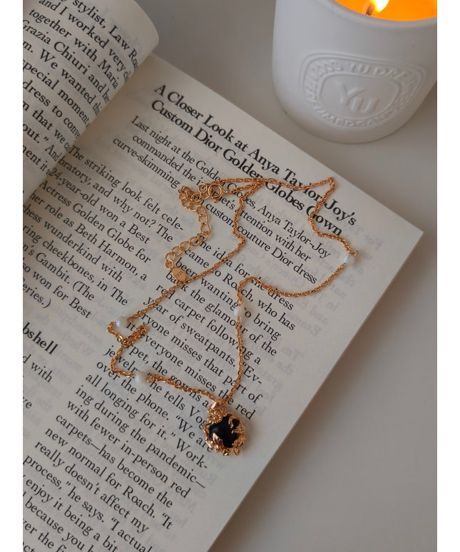 All-over S925 sterling silver plated with 18k real gold｜Black agate necklace