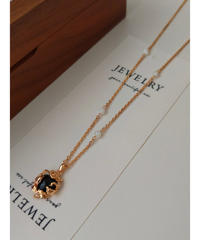 All-over S925 sterling silver plated with 18k real gold｜Black agate necklace