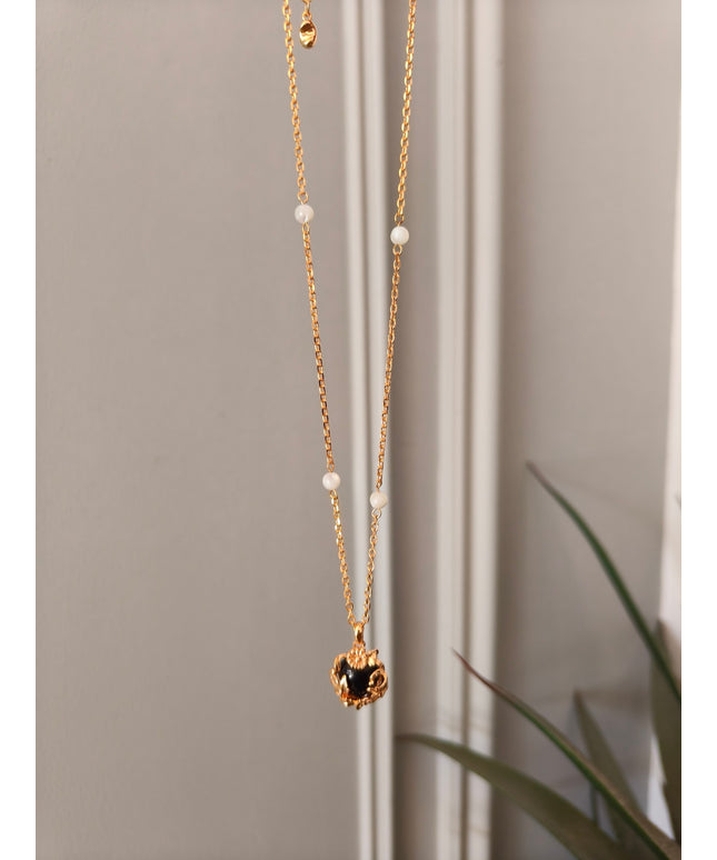 All-over S925 sterling silver plated with 18k real gold｜Black agate necklace