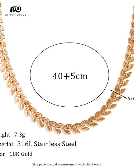 Gloss Moon European and American Simple Niche Hot-Selling Titanium Steel Bracelet and Anklet Set Stainless Steel 18K Gold Plated Leaf Fish Tail Chain Necklace