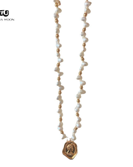 Gloss Moon Fresh Fashion Pearl Stone-Shaped Pearl Chain Body Queen Tag Necklace High-End Design Feminine Temperament