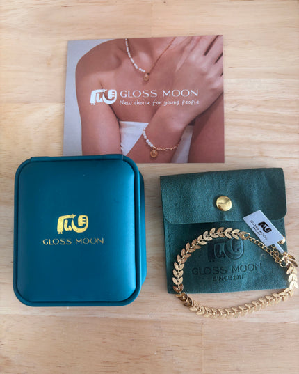 Glossmoon European and American Simple Niche Hot-Selling Titanium Steel Bracelet and Anklet Set Stainless Steel 18K Gold Plated Leaf Fish Tail Chain Necklace