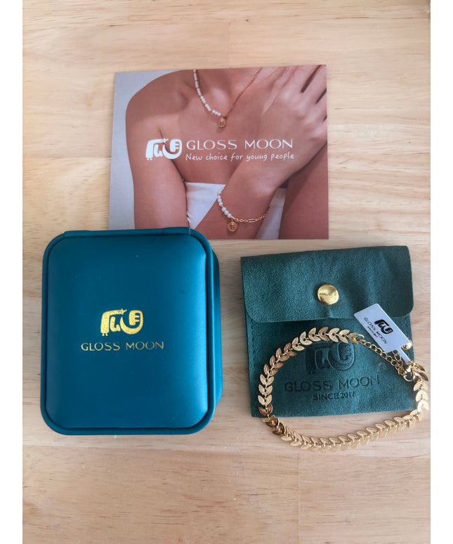 Glossmoon European and American Simple Niche Hot-Selling Titanium Steel Bracelet and Anklet Set Stainless Steel 18K Gold Plated Leaf Fish Tail Chain Necklace