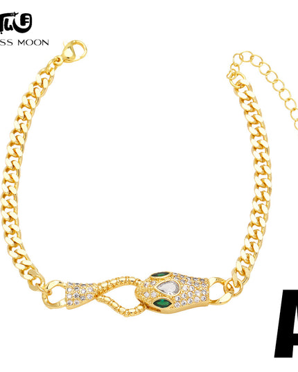 Glossmoon European and American Cross-Border Simple Fashion Snake-Shaped Bracelet for Women, Niche Design with Zircon Inlay, Gold-Plated High-End Jewelry BRM34（副本）