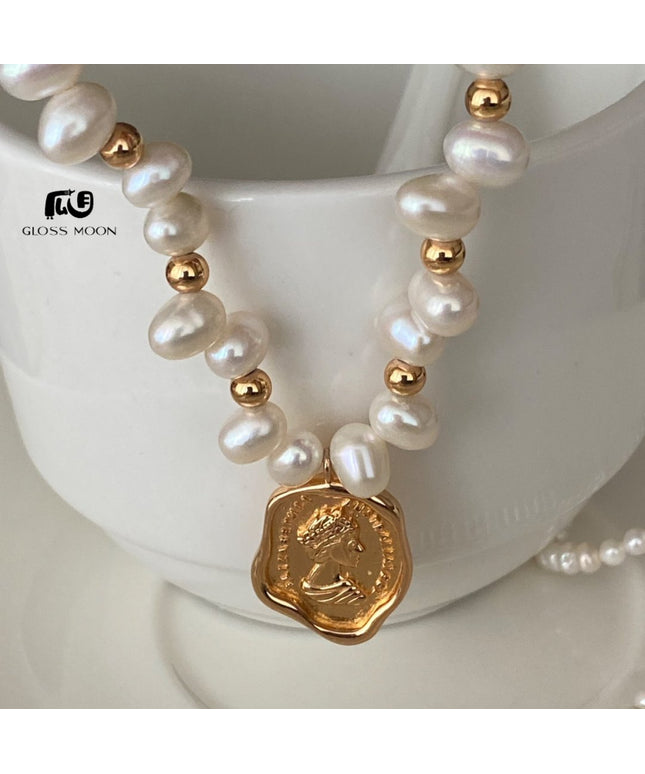 Glossmoon Qi Qi Fresh Fashion Pearl Stone-Shaped Pearl Chain Body Queen Tag Necklace High-End Design Feminine Temperament