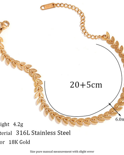 Glossmoon European and American Simple Niche Hot-Selling Titanium Steel Bracelet and Anklet Set Stainless Steel 18K Gold Plated Leaf Fish Tail Chain Necklace