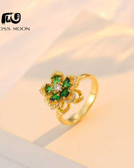 Gloss Moon rotatable ring Jewelry, Internet Celebrity Rotating Purple Plum Blossom Zircon Flower, Niche Fashion New Style
