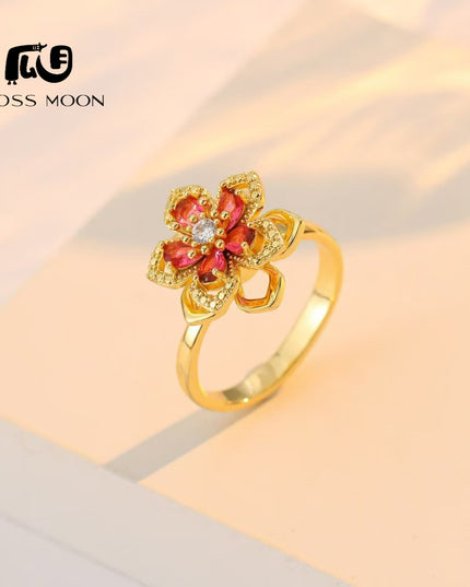 Gloss Moon rotatable ring Jewelry, Internet Celebrity Rotating Purple Plum Blossom Zircon Flower, Niche Fashion New Style