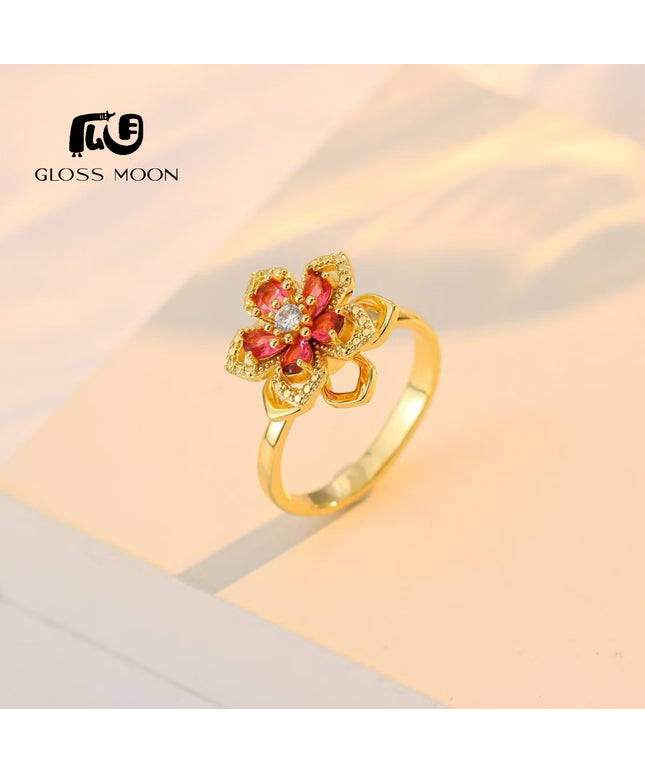 Gloss Moon rotatable ring Jewelry, Internet Celebrity Rotating Purple Plum Blossom Zircon Flower, Niche Fashion New Style
