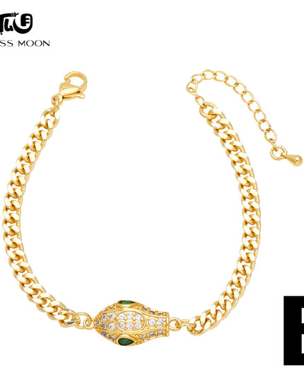 Glossmoon European and American Cross-Border Simple Fashion Snake-Shaped Bracelet for Women, Niche Design with Zircon Inlay, Gold-Plated High-End Jewelry BRM34（副本）