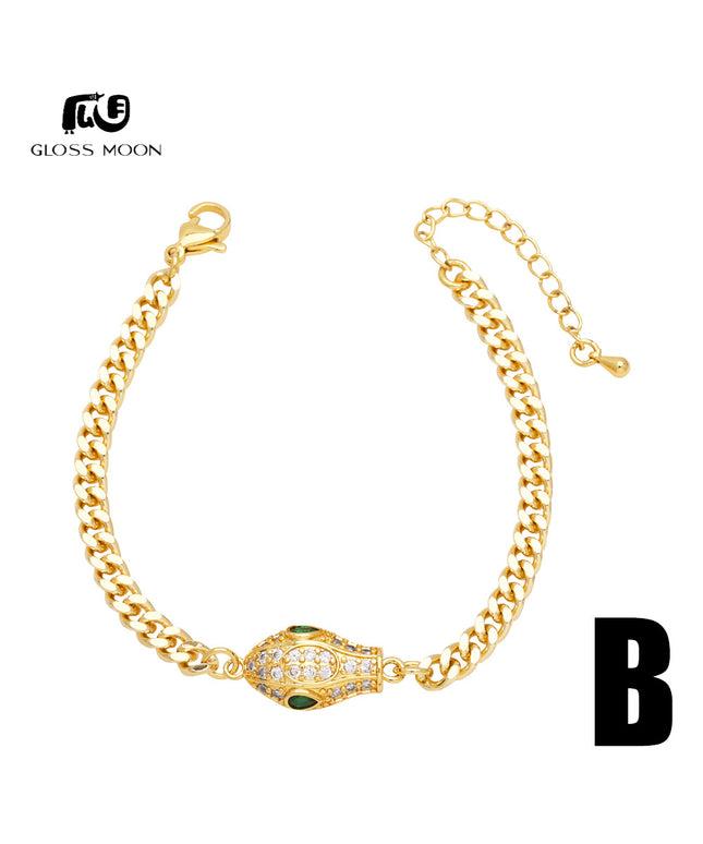Glossmoon European and American Cross-Border Simple Fashion Snake-Shaped Bracelet for Women, Niche Design with Zircon Inlay, Gold-Plated High-End Jewelry BRM34（副本）