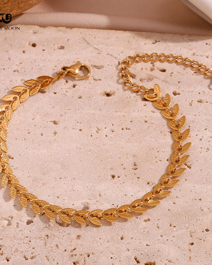 Gloss Moon European and American Simple Niche Hot-Selling Titanium Steel Bracelet and Anklet Set Stainless Steel 18K Gold Plated Leaf Fish Tail Chain Necklace