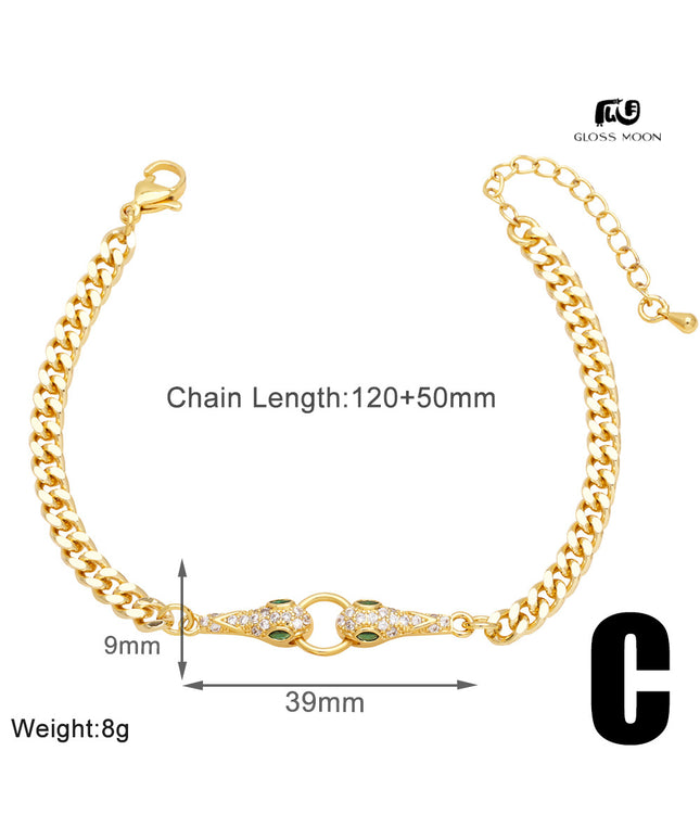 Glossmoon European and American Cross-Border Simple Fashion Snake-Shaped Bracelet for Women, Niche Design with Zircon Inlay, Gold-Plated High-End Jewelry BRM34（副本）