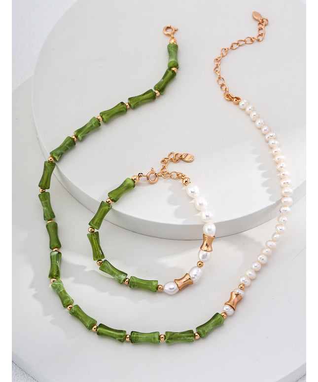 Chinese style bamboo pearl bracelet s925 18k golden