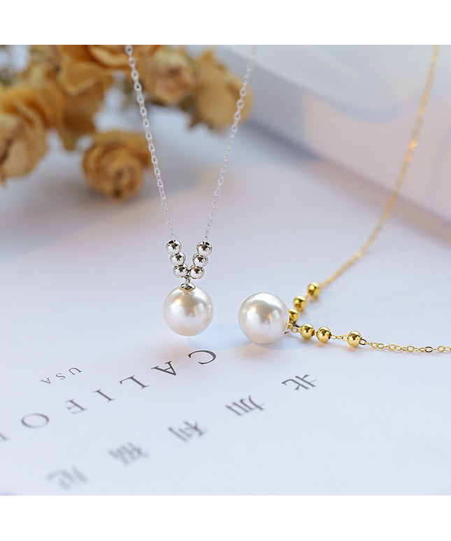 glossmoonXiaohongshu Hot Sale925Sterling Silver Shijia Single Pearl Necklace for Women Light Luxury Minority High-Grade Clavicle Chain Wholesale
