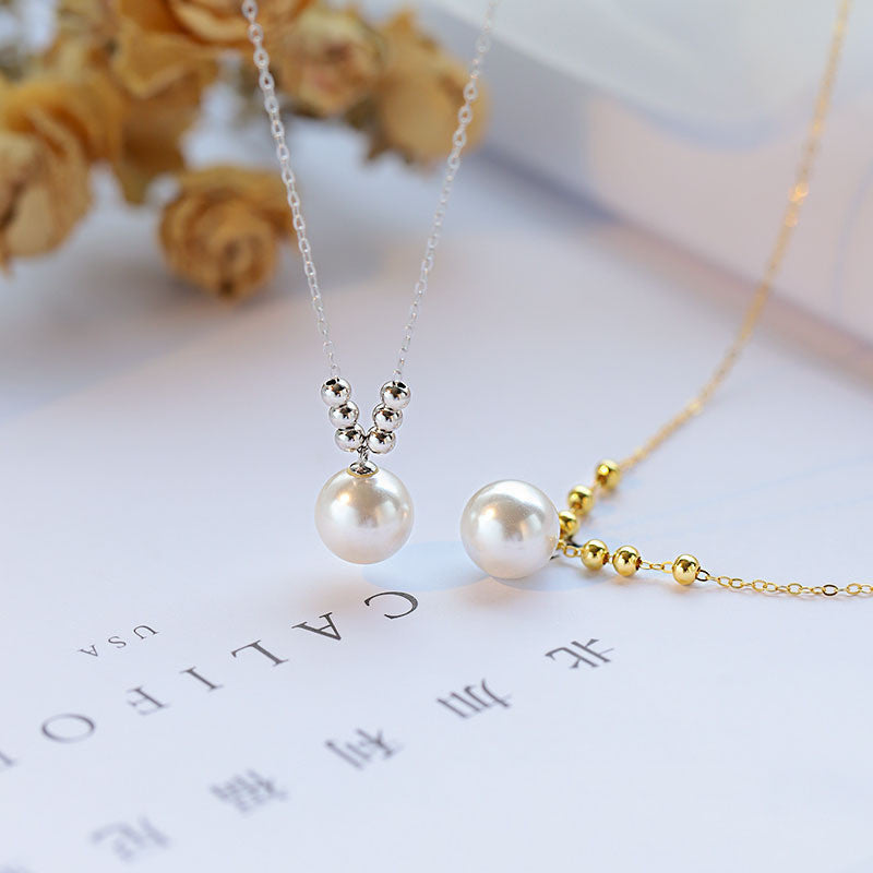 glossmoonXiaohongshu Hot Sale925Sterling Silver Shijia Single Pearl Necklace for Women Light Luxury Minority High-Grade Clavicle Chain Wholesale