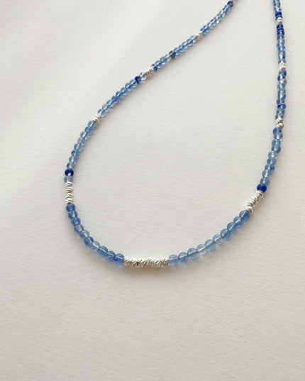 glossmoonLight Blue Natural Stone Beaded Necklace Original Handmade Niche Accessories Ink Style Necklace Clavicle Chain Wholesale