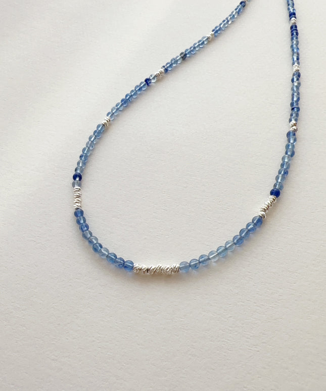 glossmoonLight Blue Natural Stone Beaded Necklace Original Handmade Niche Accessories Ink Style Necklace Clavicle Chain Wholesale
