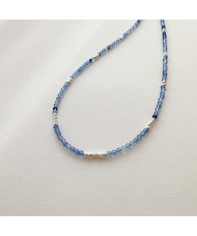 glossmoonLight Blue Natural Stone Beaded Necklace Original Handmade Niche Accessories Ink Style Necklace Clavicle Chain Wholesale