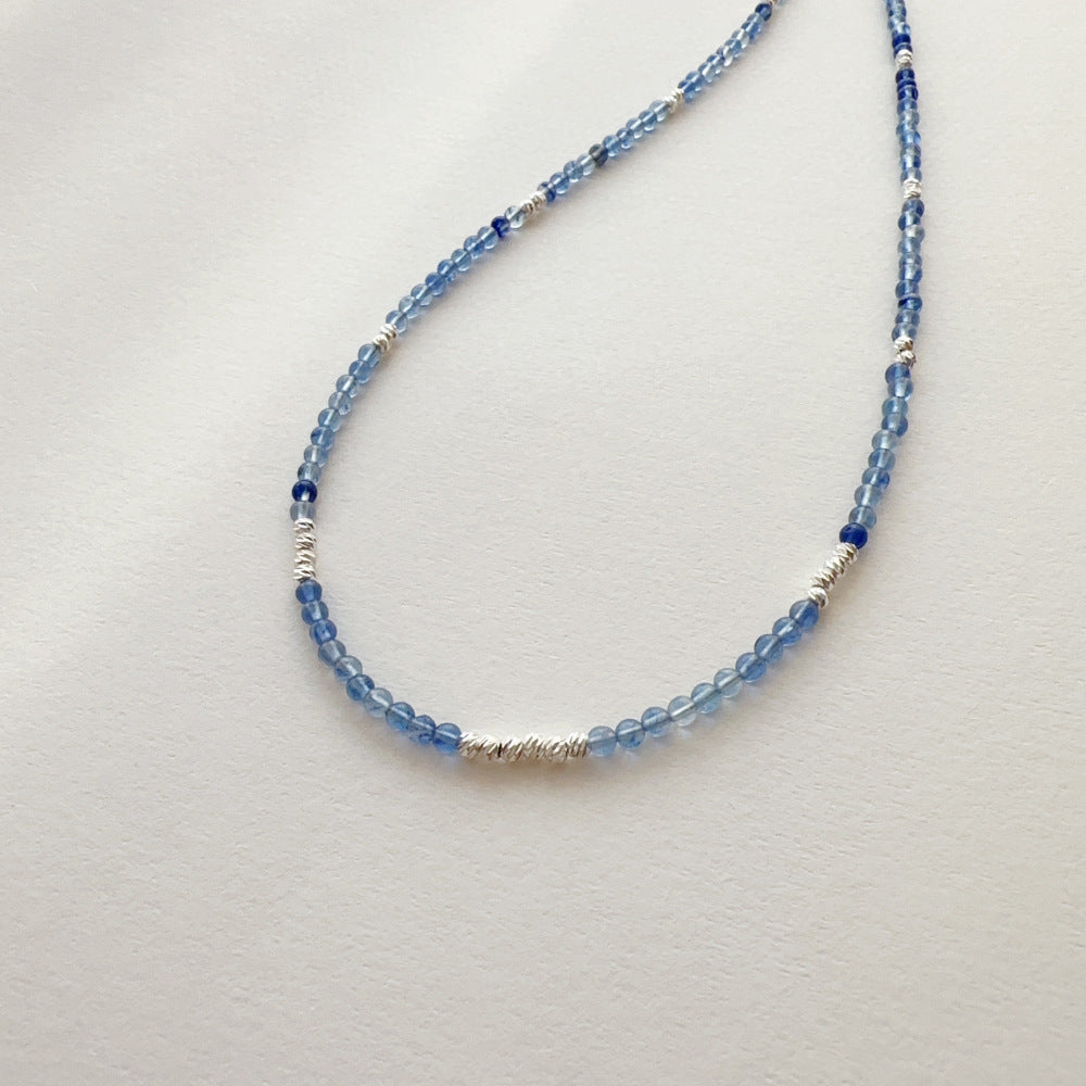 glossmoonLight Blue Natural Stone Beaded Necklace Original Handmade Niche Accessories Ink Style Necklace Clavicle Chain Wholesale