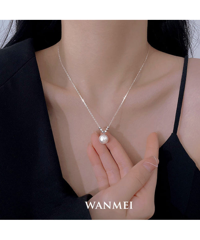 glossmoonXiaohongshu Hot Sale925Sterling Silver Shijia Single Pearl Necklace for Women Light Luxury Minority High-Grade Clavicle Chain Wholesale