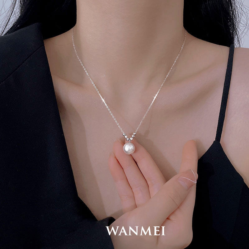 glossmoonXiaohongshu Hot Sale925Sterling Silver Shijia Single Pearl Necklace for Women Light Luxury Minority High-Grade Clavicle Chain Wholesale