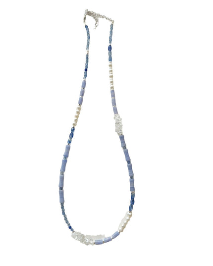 glossmoonLight Blue Natural Stone Beaded Necklace Original Handmade Niche Accessories Ink Style Necklace Clavicle Chain Wholesale