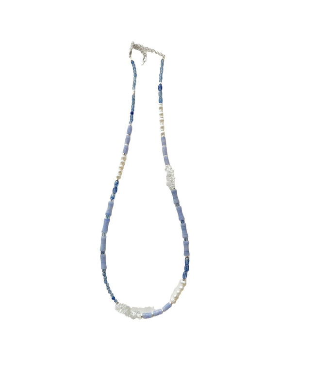 glossmoonLight Blue Natural Stone Beaded Necklace Original Handmade Niche Accessories Ink Style Necklace Clavicle Chain Wholesale