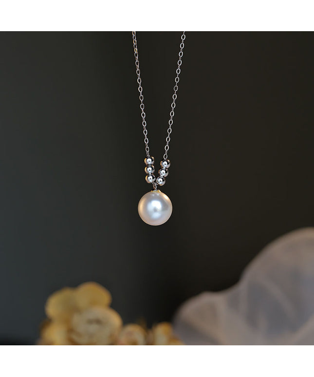 glossmoonXiaohongshu Hot Sale925Sterling Silver Shijia Single Pearl Necklace for Women Light Luxury Minority High-Grade Clavicle Chain Wholesale